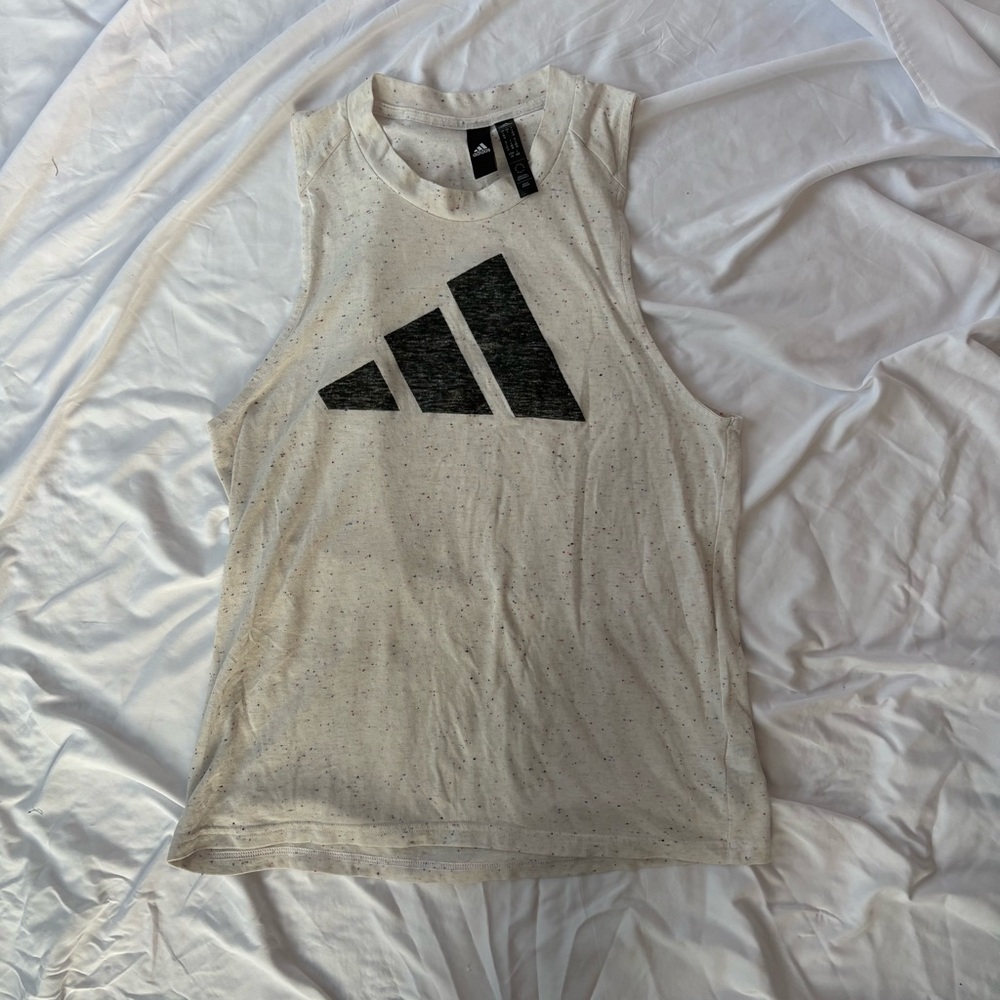 Adidas White Sleeveless Tank Top Confetti Pattern Sz L